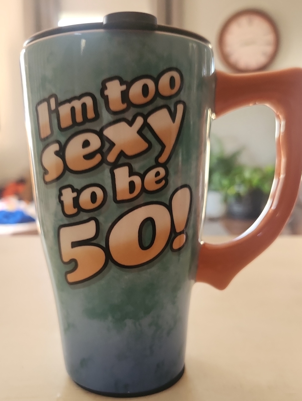 I'm Too Sexy to Be 50! Travel Mug - Pink Handle